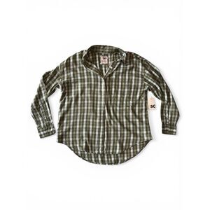 625 SO Olive Green Plaid Button Up Shirt Medium